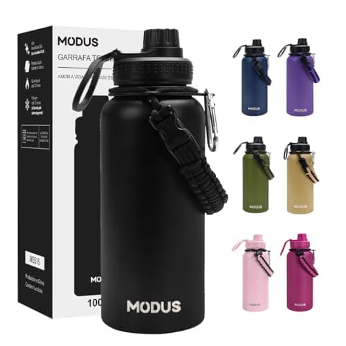 MODUS 1000mL Garrafa Térmica Aço Inoxidável Com Alça Paracord (Preto)