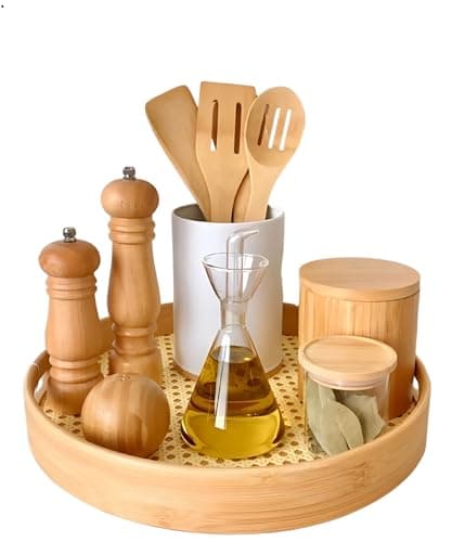 Bandeja de Bambu, Servir, Decorar, Organizar, Bandeja de Decoração Redonda, Organizador Redondo (Bambu e Palhinha 35cm)