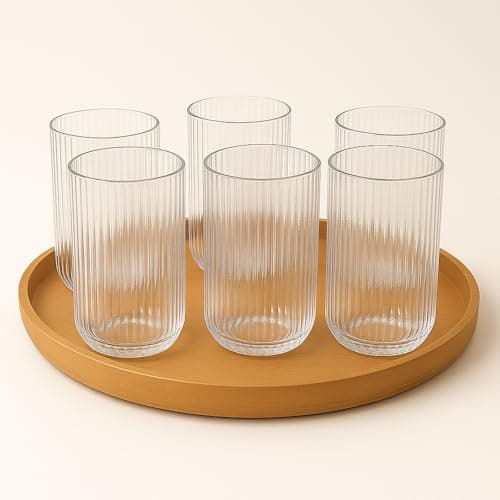 Kit 6 Copos de Vidro Canelado 420ml Transparente para Água Suco Drinks Mesa Posta Elegante