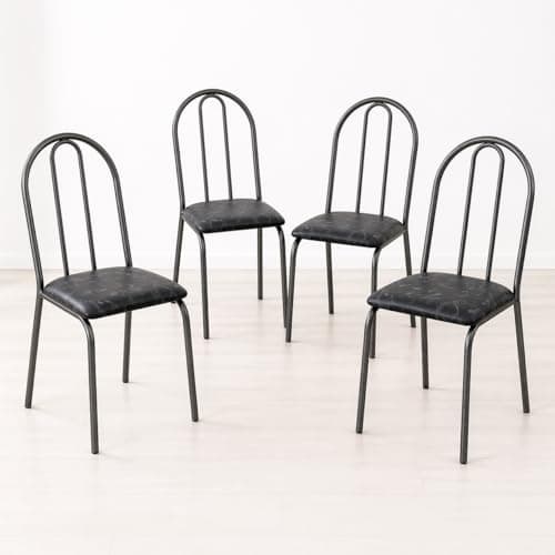 Conjunto com 4 Cadeiras Tubulares Premium Resistentes Modernas para Cozinha e Sala de Jantar (Craqueado)