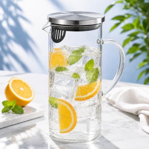 Jarra de Vidro Borossilicato 1,5L com Tampa Hermética em Aço Inoxidável e Vedação em Silicone, Resistente ao Calor e Frio para Água, Sucos, Chá e Bebidas