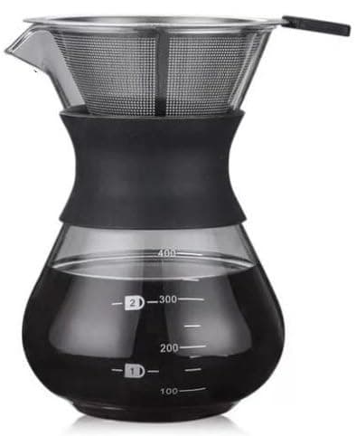 CAFETEIRA MANUAL COM FILTRO EM AÇO INOX REUTILIZÁVEL E JARRA EM BOROSILICATO 400 ML