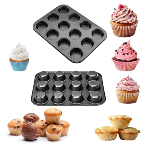 Forma para Assar Cupcake Antiaderente com 12 Cavidades em Aço Carbono | Resistente ao Calor até 230°C | Ideal para Muffins, Bolinhos e Mini Tortas