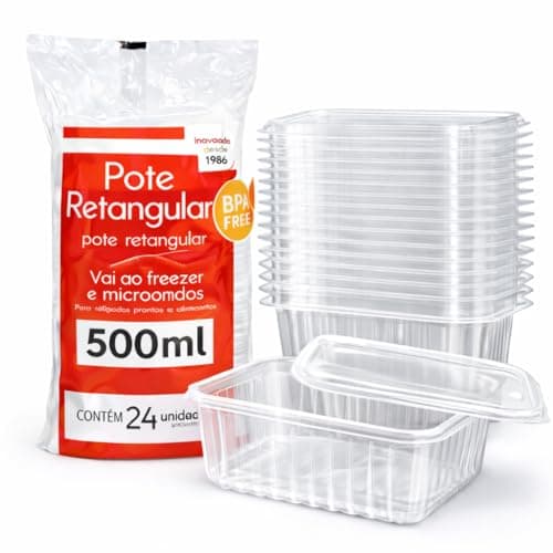 Kit 24 Potes Retangulares 500ml com Tampa. Plástico Livre de BPA, Compatível com Freezer e Micro-ondas, Marmita, Fitness e Armazenamento.