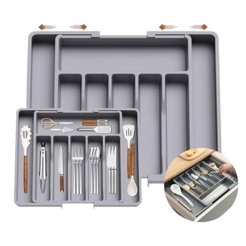 Porta Talheres Organizador de Gaveta Expansível com 8 Divisórias - Bandeja de Talher Ajustável 33-57cm - Porta Utensílios de Cozinha Compacto e Prático - Shop100