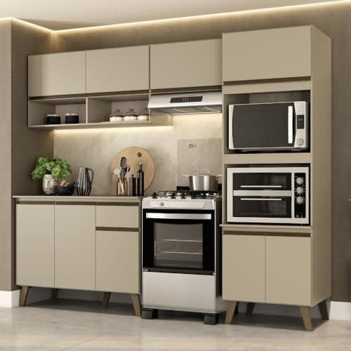 Armário de Cozinha Completa c Balcão Atlanta Essence Carraro (Amêndoa)