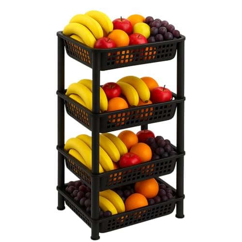 Fruteira Organizadora de Chão 4 Andares Em Plástico Multiuso (Preto)