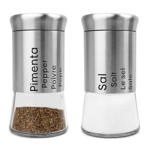 Kit Saleiro e Pimenteiro Premium em Aço Inox e Vidro 2 Peças com Design Moderno e Fácil de Limpar Ideal para sua Cozinha