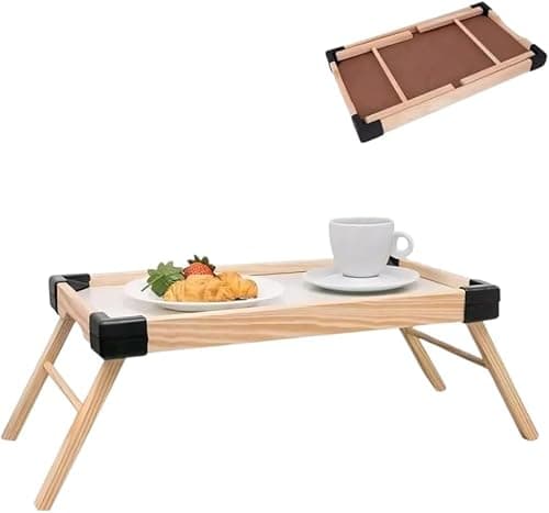 Bandeja Dobrável de Madeira Multiuso para Café da Manhã na Cama, Mesa Portátil Infantil, Notebook e Leitura – Fácil de Armazenar - Premium