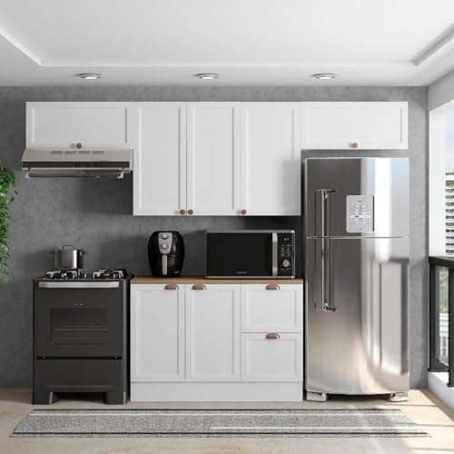 Cozinha Modulada 4 Peças 7 Portas 2 Gavetas Balcão com Tampo Unna Branco