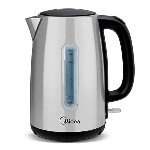 Chaleira Elétrica Inox Midea 1,7 Litros, Visor Externo do Nível de Água, Botão One Touch, Base Giratória em 360°, desligamento automático, Potência: 1.850W 110 Volts/60Hz