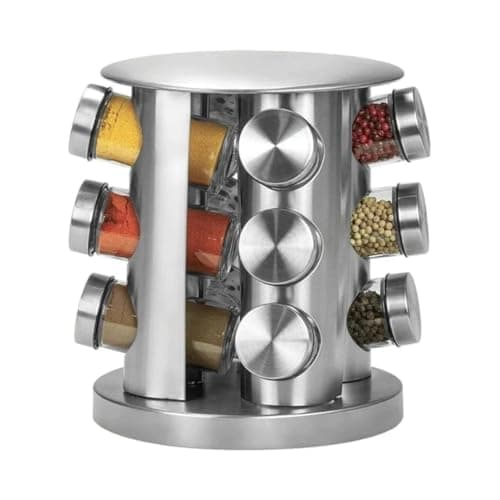 Porta Temperos Condimento Giratorio Inox com 12 Potes de Vidro - Kit Pratico e Elegante para Organizar e Valorizar sua Cozinha