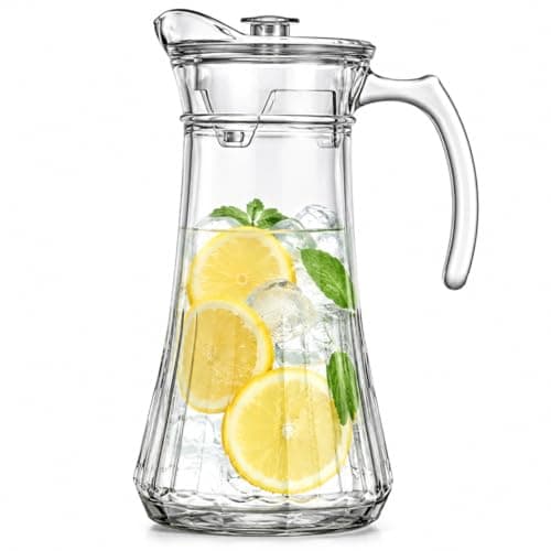Jarra de Vidro Premium 1,5 Litros com Tampa Acrílica e Resistente a Altas Temperaturas – Design Sofisticado com Bico Antigotejamento – Ideal para Chá, Café, Água Saborizada e Bebidas Geladas
