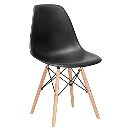Loft7, Cadeira Charles Eames Eiffel Dsw Com Pés De Madeira Clara Versátil Assento Em Polipropileno Sala De Jantar Cozinha Escritório Bar - Preto