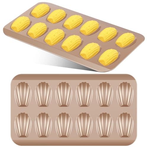 Pacote com 2 formas Madeleine para assar, forma de concha, 12 cavidades, aço carbono, forma antiaderente, forma de concha, para cozinha doméstica, padaria, restaurante, (ouro champanhe)