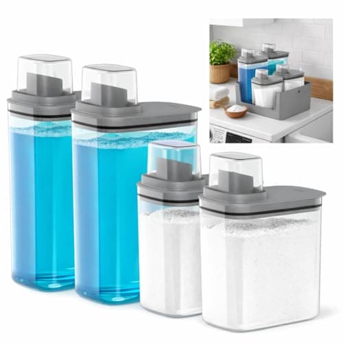 Kit 4 Peças Dispenser Flow 1,5 E 2,3 Litros Sabão Líquido Amaciante Produtos Limpeza Lavanderia (CHUMBO)