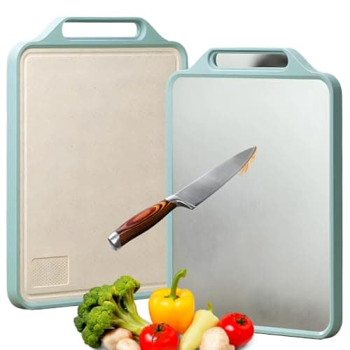 Tábua de Corte Dupla Face Inox e PP Tabua de Carne Inox Antibacteriana, Tábua de Corte de Aço Inoxidável, Antiderrapante e Antimicrobiana, Resistente a Mofo e Arranhões - Tamanho Grande Premium