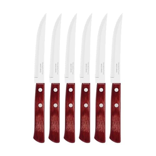 Conjunto De Facas Para Churrasco Tramontina Com Lâminas Em Aço Inox E Cabos Em Madeira Tratada Polywood Vermelho 6 Peças
