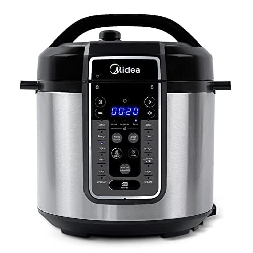 Midea Panela de Pressão Elétrica 6L com 12 receitas pré-programadas, 3 níveis de pressão e display digital, silenciosa e segura com 10 recursos de segurança, 220V