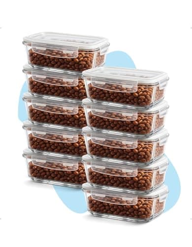 Kit 10 Potes de Vidro Herméticos 1040ml com Tampa Plástica BPA Free, Transparente, para Armazenamento de Alimentos, Micro-ondas e Forno (1040, Millilitros)