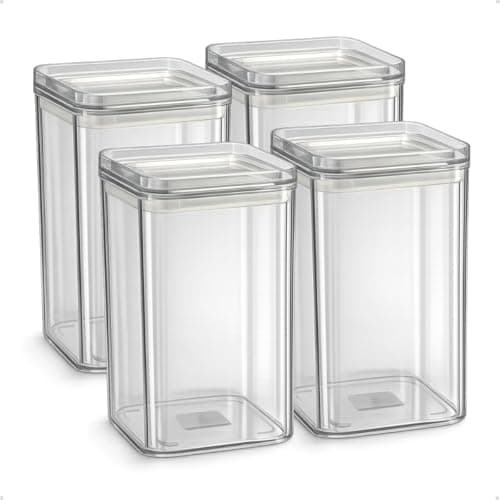 Kit 4 Potes Herméticos 1 Litro - BPA Free Organizador com Tampa para Alimentos, Empilhável, Organizadores para Armário e Cozinha, Mantimentos