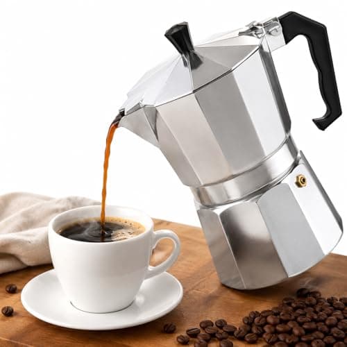 Cafeteira Italiana Moka de Alumínio 300ml para 6 Xícaras – Cafeteira Expresso com Válvula de Pressão, Alça Antitérmica e Design Italiano Clássico, Prata