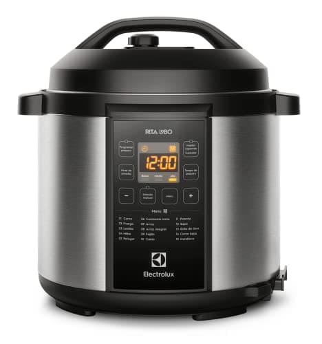 Panela pressão elétrica Electrolux digital capacidade 6L silenciosa segura 10 travas segurança 15 receitas pré-programadas 3 níveis pressão PCC20 inox preto 220v por Rita Lobo