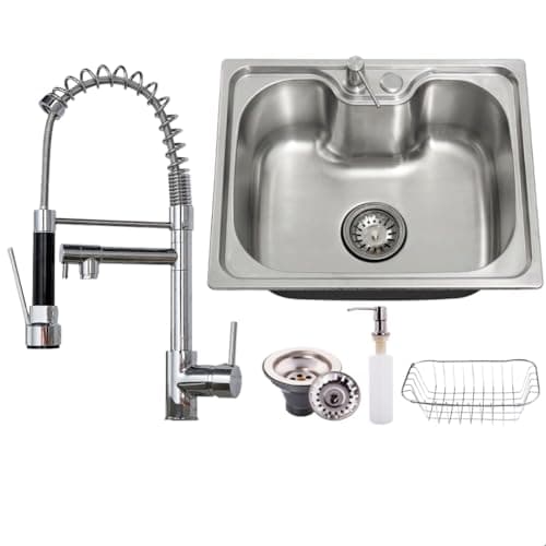 Kit Cuba Pia Cozinha Gourmet Inox 50x40 Embutir ou Sobrepor Escovada SOFTINOX com Torneira Gourmet Bancada Monocomando 2 Saídas, Cesto Escorredor e Dispenser Dosador Detegernte – Kit Completo