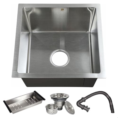 Cuba Pia Cozinha Gourmet Mesa Bancada Inox Escovada 304 Quadrada 44x44 SOFTINOX — Embutir ou Sobrepor, Kit Cuba Gourmet Cozinha Aço Inox Escovado com Cesto Escorredor e Válvula Escoamento