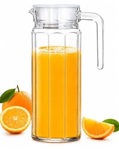 Jarra de Vidro com Tampa, 1 Litro, Transparente, Design Elegante, para Sucos, Água e Bebidas