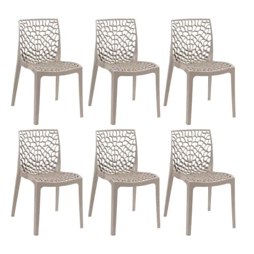 Loft7, Kit Conjunto 6 Cadeiras Gruvyer, Polipropileno com Encosto Moderna Versátil para Sala de Jantar Cozinha Bar Restaurante Jardim Varanda Cafeteria Shopping Salão de Festas, Nude