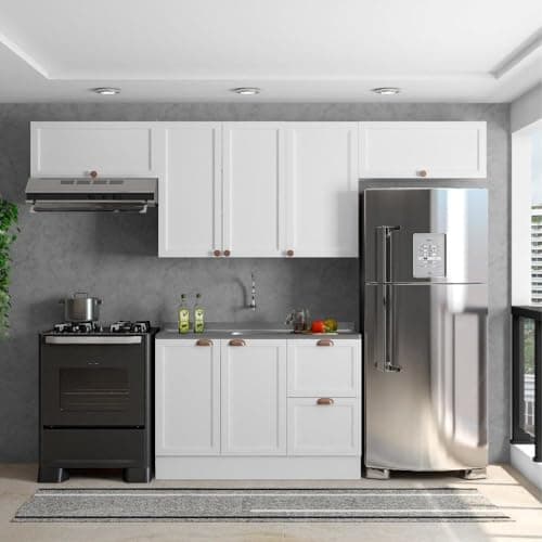 Cozinha Modulada 4 Peças 7 Portas 2 Gavetas com Balcão para Pia Unna Branco