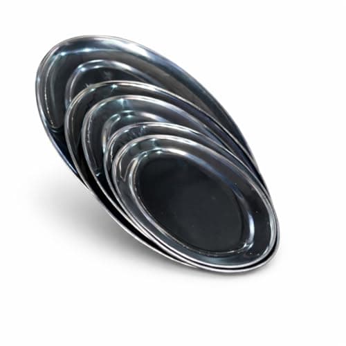Kit Conjunto 5 Travessas Inox Oval Antideslizante Antioxidante Premium (22, 26, 30, 35, 40 cm)