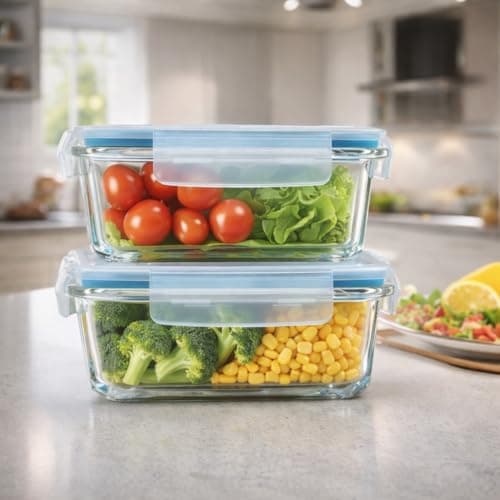 Kit 2 Potes de Vidro Hermético 640ml Borossilicato com 4 Travas – Marmita Fit, Pote para Alimentos Freezer Micro-ondas Lava-Louças Super Resistente Linha Rhead Premium - Aproximadamente 18x13x6 cm