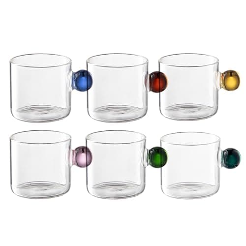 Jogo de 6 xicaras Palla em vidro borossilicato e alca colorida 80ml