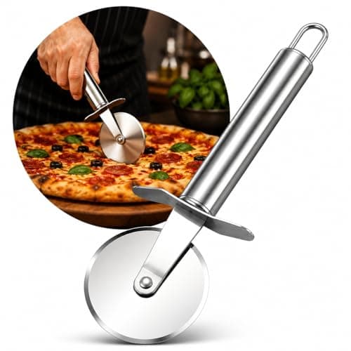Cortador de Pizza em Aço Inoxidável, 19cm, Disco Giratório Afiado, Cabo Ergonômico, Uso Doméstico e Profissional
