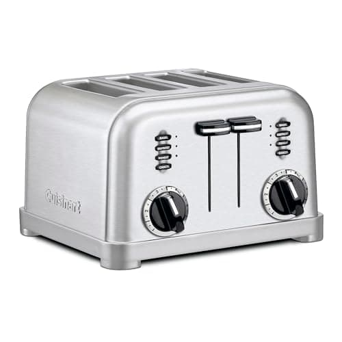 Cuisinart Torradeira Compacta De Aço Inoxidável Com 4 Fatias, Ranhuras Extralargas Para Pão, Rabanada, Bagels E Doces, Funções De Descongelamento E Aquecimento, Modelo Cpt-180P1, Acabamento Em Aço