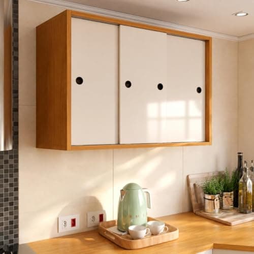 Armario de Cozinha e Lavanderia com Três Portas de Correr com Trilhos Deslizantes (Nature Off)