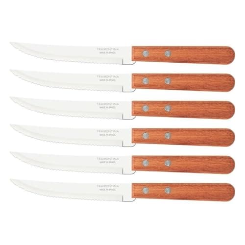 Conjunto De Facas Para Churrasco Tramontina Dynamic Com Lâminas Em Aço Inox E Cabos De Madeira Natural 6 Peças