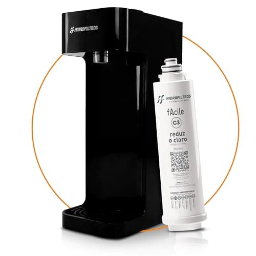 Hidrofiltros - Purificador de Água Facile com Refil C3 Elimina Cloro, Odores e Sabores Cor Preto Hidrofiltros