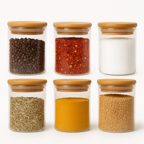 Conjunto 6 Potes Herméticos Com tampa De Bambu Premium 250ml 8,5x6cm