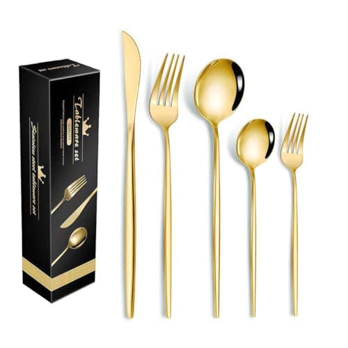 Conjunto de Talheres Premium 30 Peças Dourado, Jogo para Festas em Aço Inoxidável, Faqueiro Completo para Eventos, Lembrancinhas e Presentes