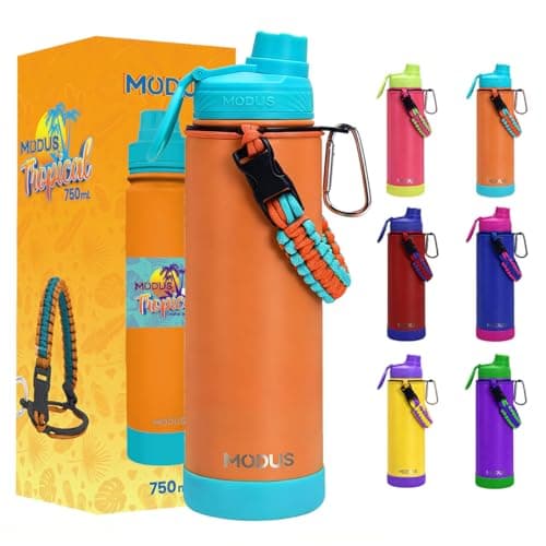 Garrafa Térmica 750ml - Parede Dupla de Isolamento 24horas Gelado, Base Emborrachada Anti Derrapante, Anti Vazamento, BPA Free (Laranja)