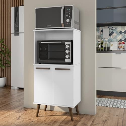 Armario Multiuso Microondas Forno com Portas e Divisorias de Garrafas (Branco)