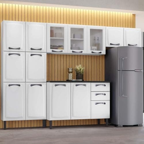 Cozinha Modulada Compacta em Aço 4 Peças 14 Portas 2 Gavetas Paneleiro Duplo New Premium Itatiaia Branco
