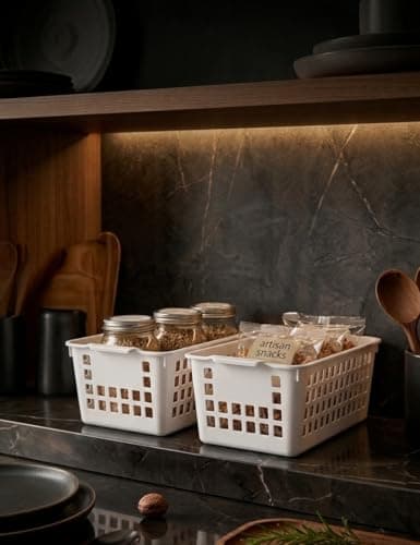 Kit 2 Cestos Organizadores Multiuso Empilháveis em Plástico Resistente – Organizador para Cozinha, Armário, Banheiro e Despensa