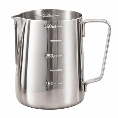 Jarra Barista Inox 350ml para Espumar Leite – Pitcher Profissional Aço Inoxidável com Marcações Internas Bico Direcionador para Latte Art, Leiteira para Cappuccino e Café Espresso Linha Premium