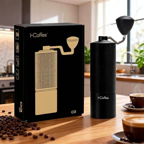 iCoffee C3S Moedor de Café Manual, Moedor de Café Inox com Manivela, Núcleo de Moagem CNC, 20 g (Preto)