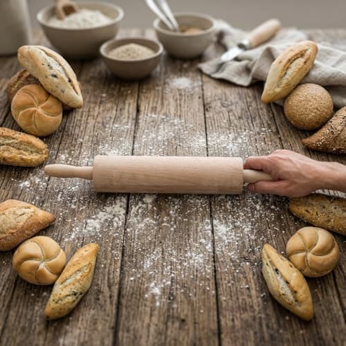 Rolo de Massa em Madeira Maciça 42cm – Tradicional e Profissional para Abrir Massas de Pão, Pizza, Pastel e Confeitaria