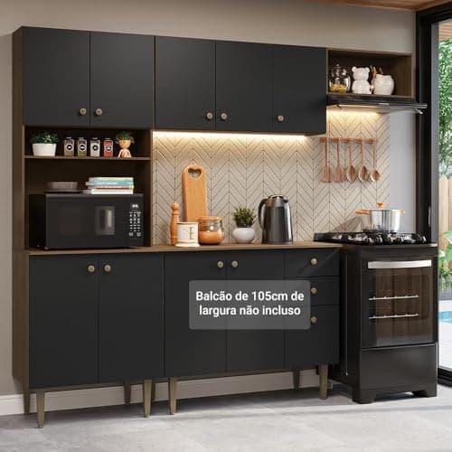 Armário de Cozinha Compacta 235cm Rustic/preto Gourmet Madesa Xc03